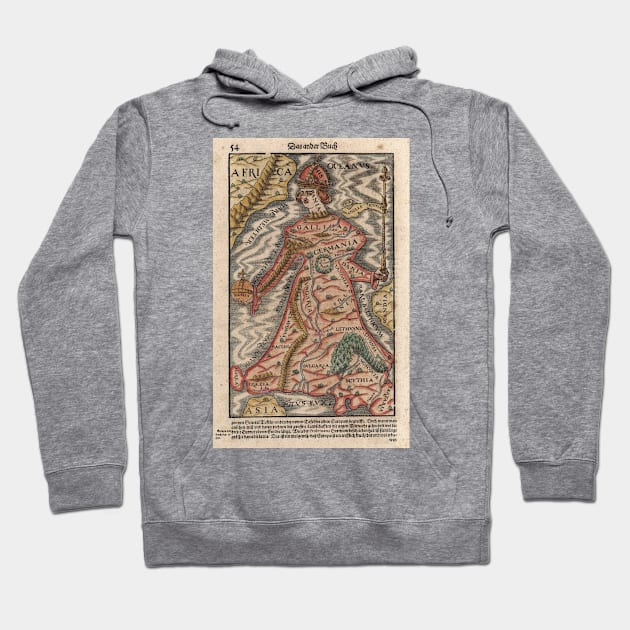 Vintage Map of Europe as a Queen (1570) Hoodie by Bravuramedia